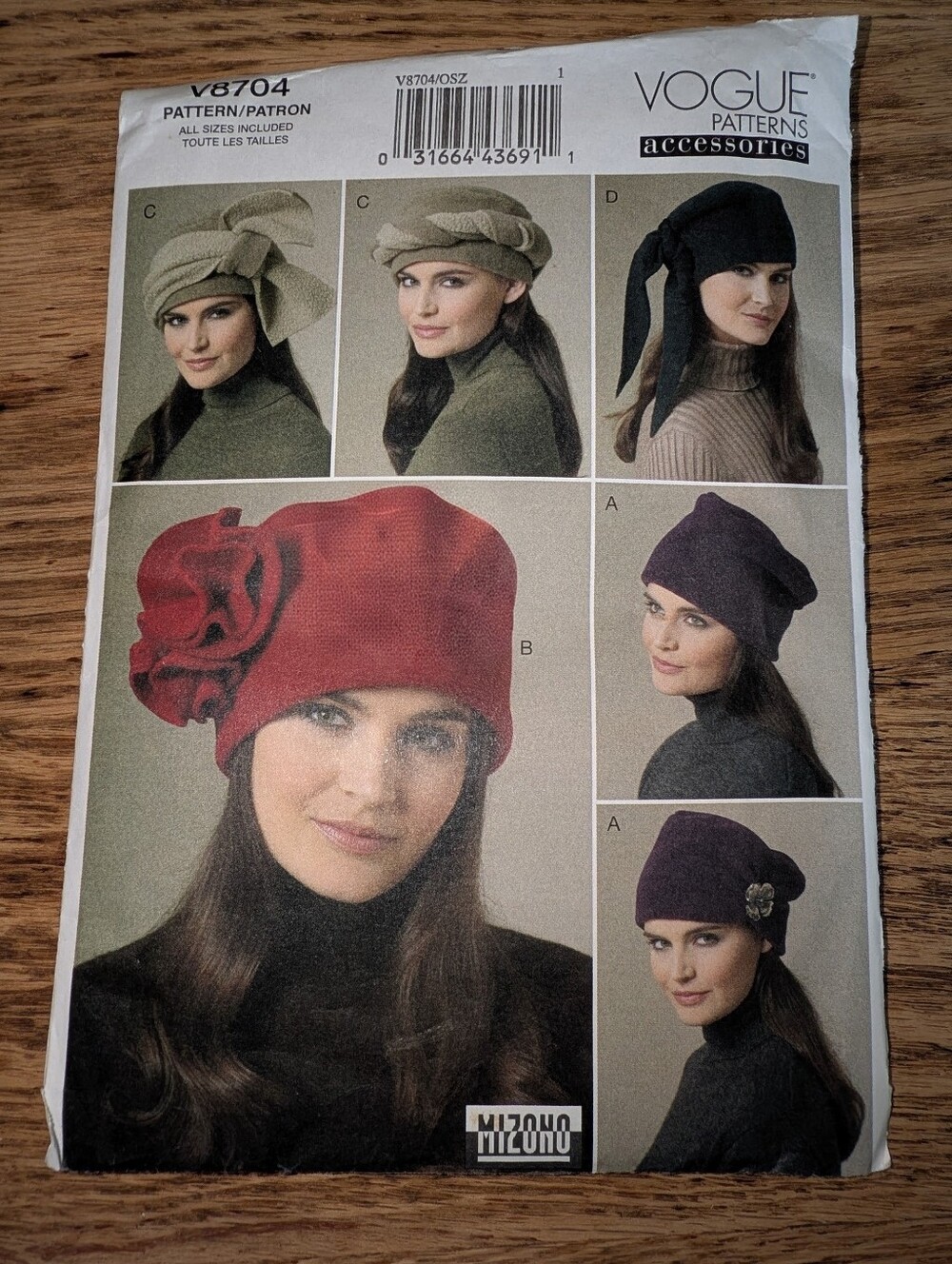 Vogue Sewing Pattern 8704 For Fleece Winter Hats, Various Styles